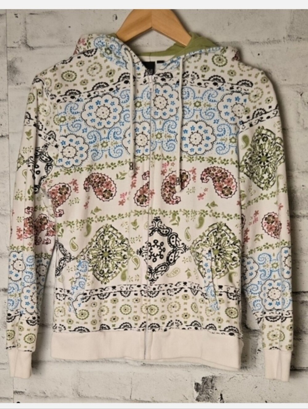 Kulu Paisley Patchwork Zip Hoodie Boho Festival Y2K Medium